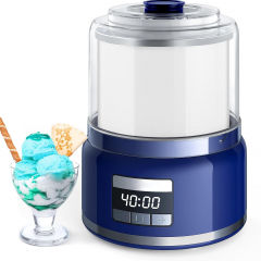 Máquina automática para hacer helados con pantalla LED y temporizador para batidos, sorbetes y recipiente para congelador con doble aislamiento. Tamaño compacto
