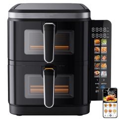 Freidora de aire doble de 5,5 L | 2 freidoras independientes con Smart Sync | 1750 W, 8 funciones en 1, antiadherente, apta para lavavajillas
