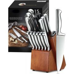 Juegos de cuchillos, bloques de cuchillos de cocina de acero inoxidable alemán con afilador incorporado