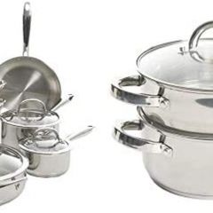 Combo de utensilios de cocina de acero inoxidable Kenmore Devon y vaporera Oster