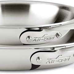 Juego de sartenes de acero inoxidable All-Clad D3 de 8 y 10 pulgadas, 2 unidades, color plateado