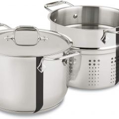 Olla para pasta y recipiente de acero inoxidable All-Clad E414S6, 6 cuartos, color plateado