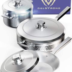 DALSTRONG Juego de 6 piezas con acabado martillado, color plateado, con tapa y protector de olla