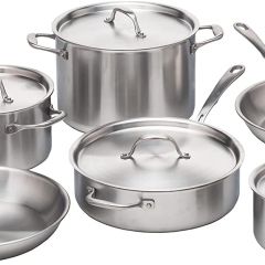 Juego de utensilios de cocina de acero inoxidable Kitchara, 10 piezas, acero inoxidable 18/10 cepillado, 5 capas