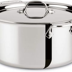 Olla sopera All-Clad 4508 de acero inoxidable con triple capa, apta para lavavajillas, con tapa, color plateado