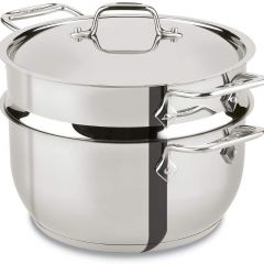 Batería de cocina al vapor de acero inoxidable All-Clad E414S564, 5 cuartos, color plateado