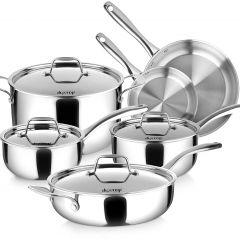 Juego de utensilios de cocina de inducción Duxtop de acero inoxidable de triple capa con revestimiento completo, juego de 10 ollas y sartenes de cocina