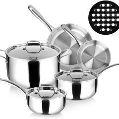 Juego de utensilios de cocina de inducción Duxtop de acero inoxidable de triple capa con revestimiento completo, juego de 9 ollas y sartenes de cocina