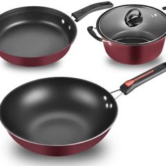 Juego de 2 sartenes con tapa para cocinar