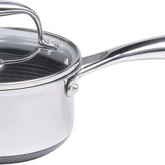 Olla híbrida HexClad de 1 cuarto de galón con tapa de vidrio, antiadherente, fácil de limpiar para cocinar en la cocina.