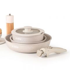 Olla con mango desmontable QANA, sartén de piedra medicinal, juego de olla para exteriores, olla portátil, utensilios de cocina para acampar, wok de aluminio