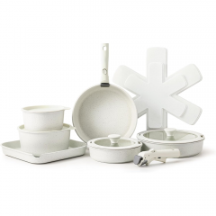 Juego de cacerolas de 17 piezas, juego de sartenes, utensilios de cocina antiadherentes con mango extraíble, juego de ollas, apto para inducción, lavavajillas y horno