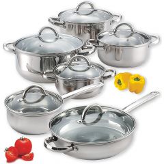 Juego de utensilios de cocina de acero inoxidable de 12 piezas, color plateado