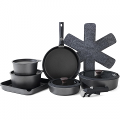 Juego de ollas y sartenes de 17 piezas, antiadherentes con mango desmontable, para cocina de inducción, aptos para horno, sin PFOA (negro)