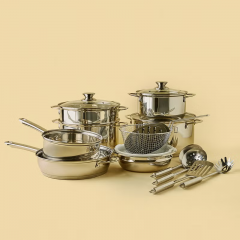 Juego de ollas, sartenes y utensilios de cocina de acero inoxidable de 18 piezas. Alta calidad. Para cocinar: sartenes, cacerolas con tapa, cacerolas con tapa, utensilios de cocina y vaporeras de 26, 