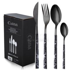 Fábrica QANA, venta al por mayor, OEM, 24 piezas de cubiertos con mango de cerámica, cuchillo para queso, tenedor y cuchara, juegos de cubiertos de acero inoxidable, vajilla