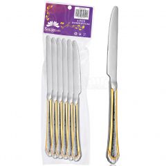 Juego de 6 cuchillos de mesa con borde dorado