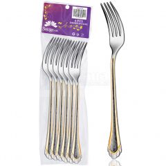Juego de 6 piezas con tenedor de mesa con borde dorado