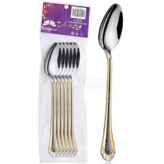 Juego de 6 cucharas de cena con borde dorado