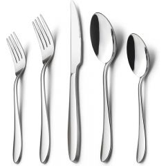 Juego de cubiertos moderno de 40 piezas, de acero inoxidable, elegante juego de utensilios de cocina para 8 personas, incluye cuchillos, cucharas y tenedores, pulido espejo, apto para lavavajillas.