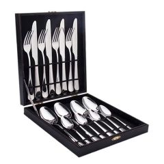 Juego de cubiertos de lujo chapados en oro con mangos de madera de primera calidad: 12 piezas de acero inoxidable para cenas elegantes y ocasiones especiales